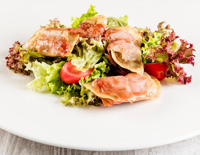Schlutzkrapfen au speck avec salade