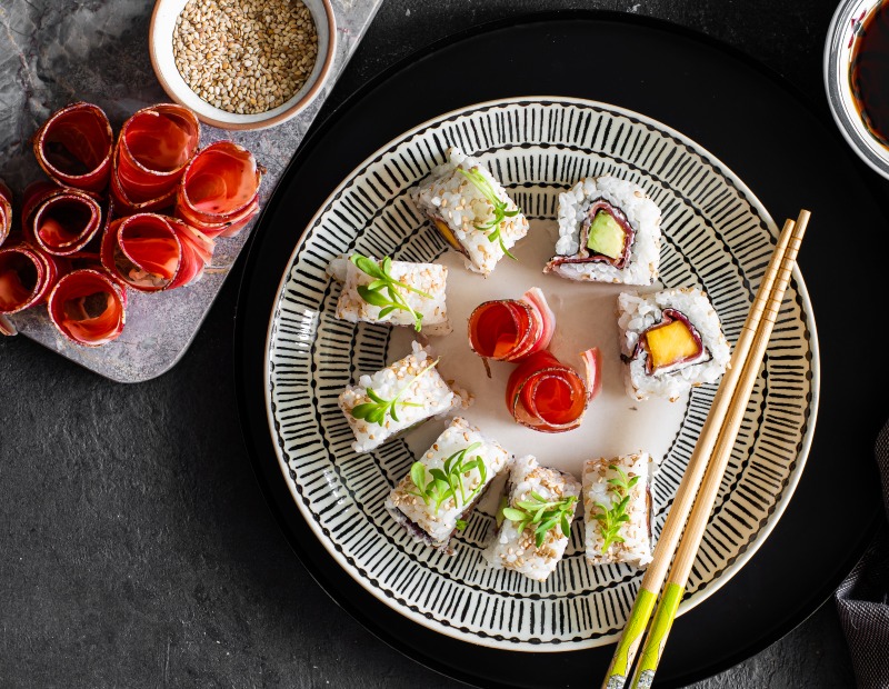 Uramaki mit Südtiroler Speck g.g.A.